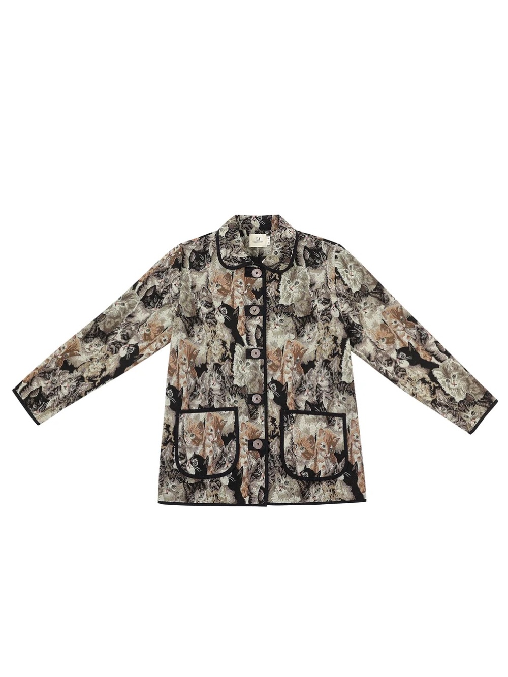 Fashion Brand Company Quilted Cat-Print Jacket with Black Trim - Picture 3 of 7